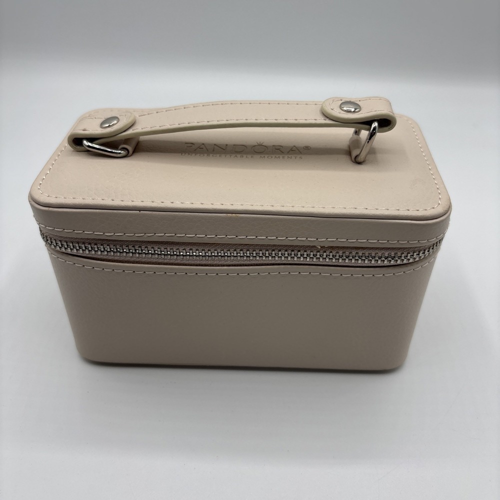 Pandora Beige Faux Leather Jewelry Box/Travel Case w/Black Velvet Interior